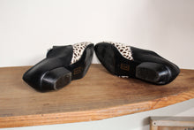 Load image into Gallery viewer, 1980s Dalmation Pony Hair &amp; Black Leather Pointed Button Mules - Made in Italy -Size 8