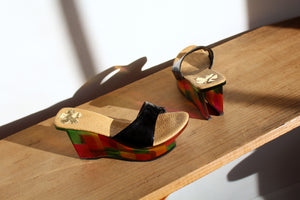 1990s Window Pane Art to Wear Slip on Wedges - Made in Romania - Size 8