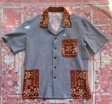 Load image into Gallery viewer, Botan Rice Railroad Stripe Button Up with Bandana Patchwork