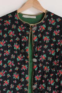 1970s Black Floral Quilted Jacket