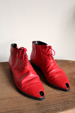Load image into Gallery viewer, 1980s Red Leather Town &amp; Country Peep Toe Italian Lace Up Ankle Boots - Size 8.5-9