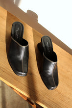 Load image into Gallery viewer, Y2K Reaction by Kenneth Cole Black Leather Wedge Mules w/ White Top Stitching - Size 8M