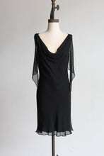 Load image into Gallery viewer, 90s Black Silk Fiori De Zucca Little Black Dress