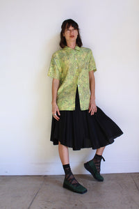 1980s Fluorescent Yellow & Green Silk Snakeskin Print Button Down Blouse