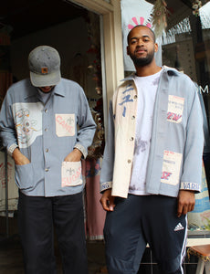 New Rose Rice Sack Blue Grey Long Sleeve Button-Up