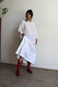 Antique White Cotton Tent Dress with Crochet Lace Neckline