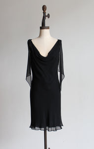 90s Black Silk Fiori De Zucca Little Black Dress