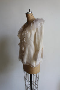 90s Ivory Silk Ruffle Collar Blouse with Ruffle Sleeves