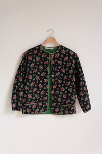 1970s Black Floral Quilted Jacket