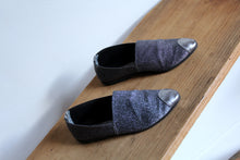 Load image into Gallery viewer, 1980s Silver Lurex Soft Slip on Loafers w/silver metal toe - Size 8