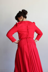 1980s Red Rayon Soutache Dress