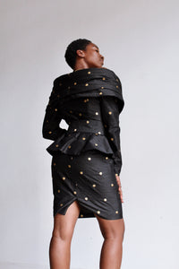 1980s Black Raw Silk Polka Dot 3 Piece Set