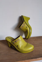 Load image into Gallery viewer, Y2K Chartreuse Green Leather Wedge Clogs - Size 9