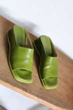 Load image into Gallery viewer, Y2K Lime Green Leather Wedge Slides - Size 8