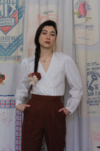 Load image into Gallery viewer, 1980s Oleg Cassini White Linen Cutwork Lace Blouse 