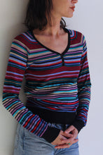 Load image into Gallery viewer, 1970s V-Neck Lurex Striped Pullover Sweater
