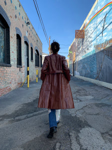 1970s Chestnut Brown Leather Trench Coat