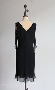 90s Black Silk Fiori De Zucca Little Black Dress