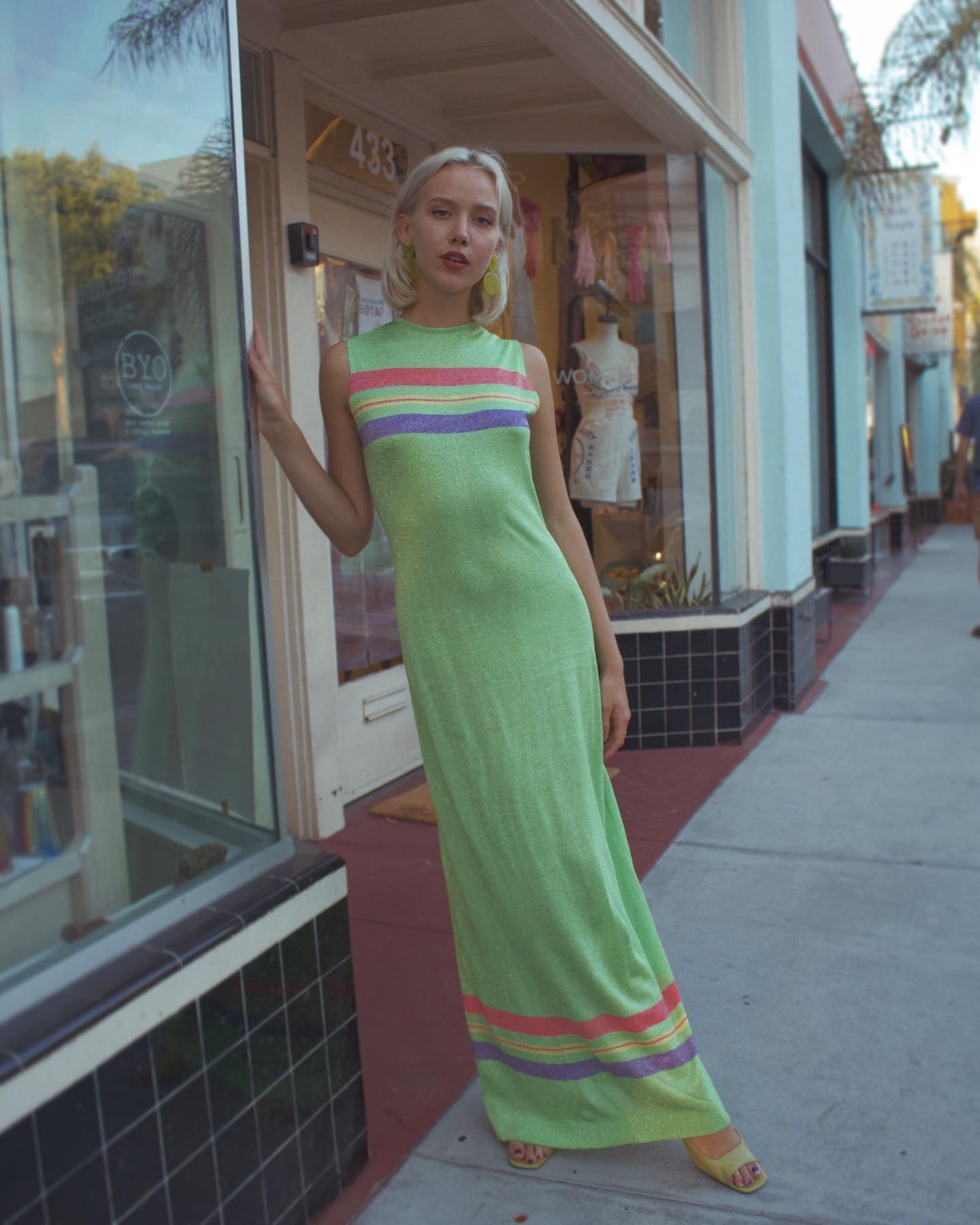 1970s Emilio Pucci Pastel Green Lurex Striped Maxi Dress – 3 Women