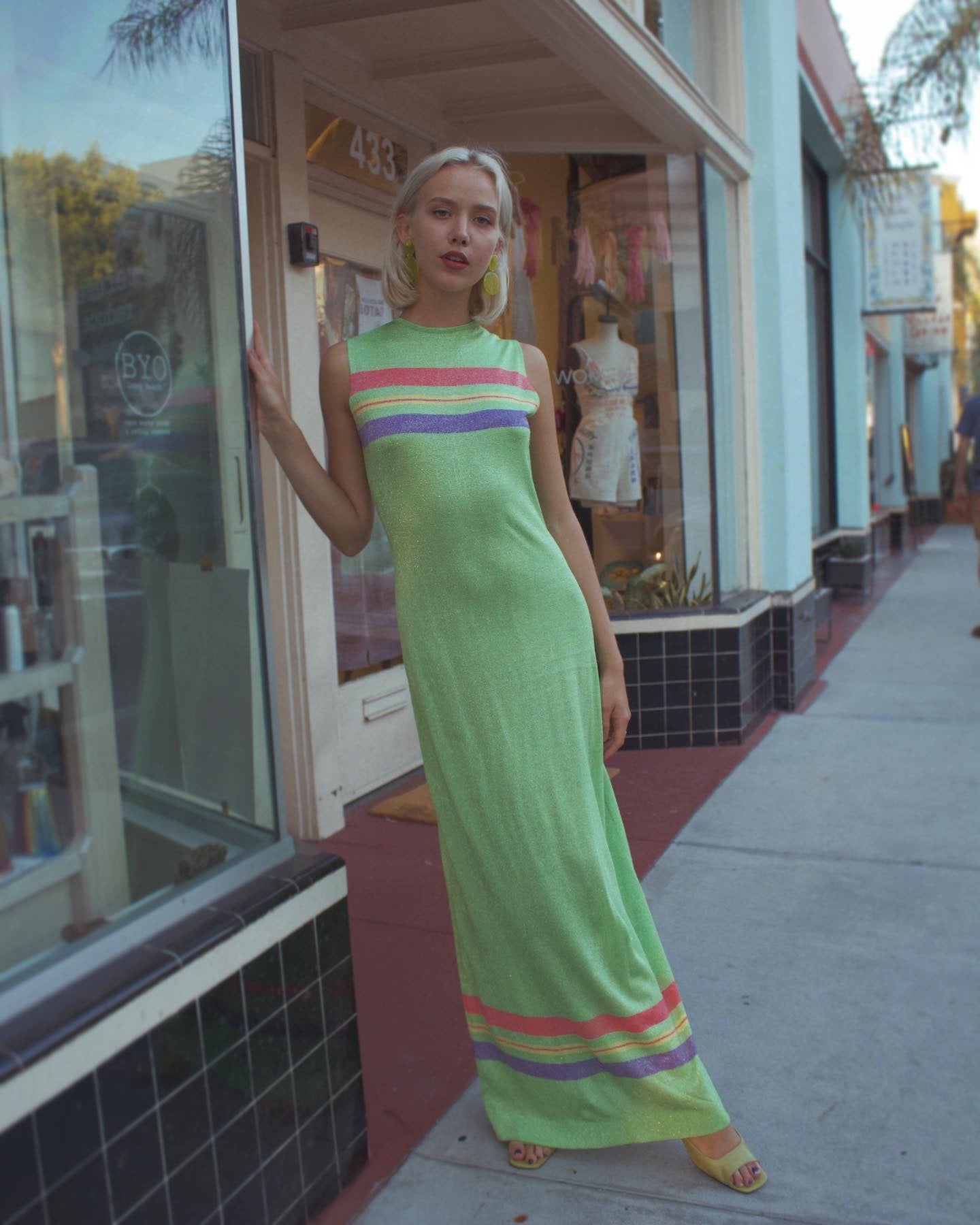 1970s Emilio Pucci Pastel Green Lurex Striped Maxi Dress 3 Women 1970s Emilio Pucci Pastel Green Lurex Striped Maxi Dress 3 Women