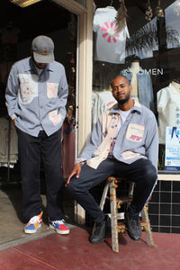 New Rose Rice Sack Blue Grey Long Sleeve Button-Up