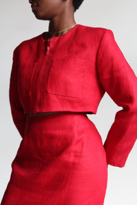 1980s Michael Kors Red Linen Skirt Suit