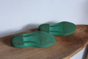 1990s Green Knit Slip On Rubber Shoes - Size 8