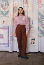 Load image into Gallery viewer, 1970s Shiny Mauve Pink Grid Print Ruffle Collar Blouse