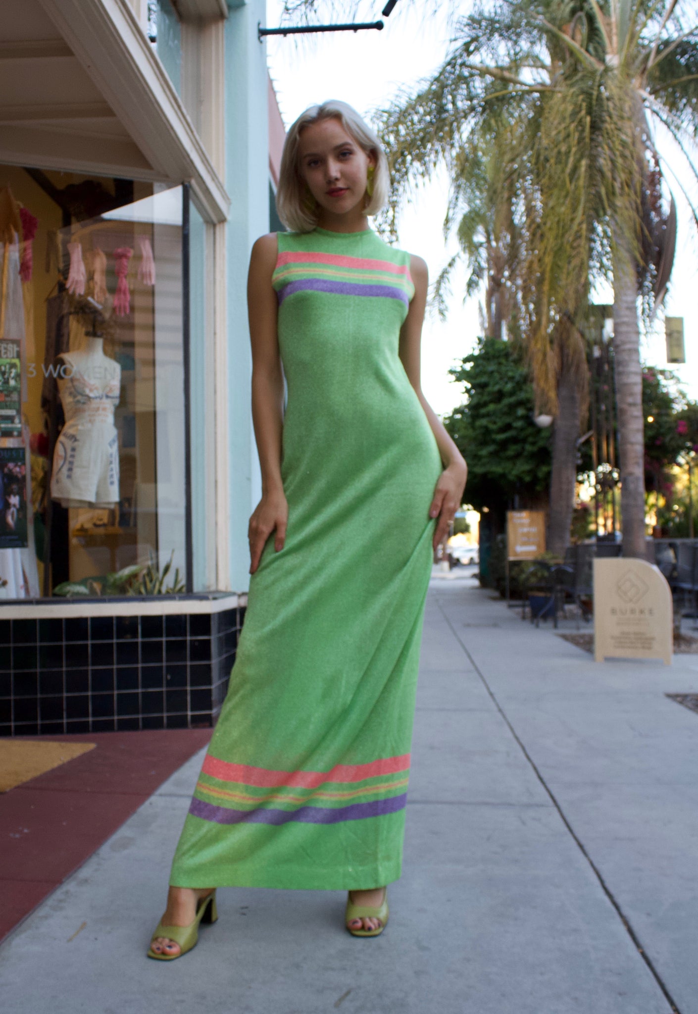 1970s Emilio Pucci Pastel Green Lurex Striped Maxi Dress – 3 Women