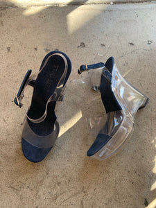 1990s Plastic Platform Shoes with Denim Trim by Two Lips