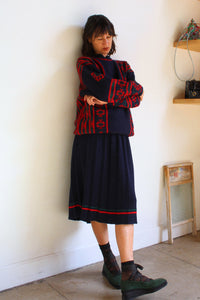 1980s Graphic Sweater & Pleated Skirt Wool Set