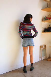 1970s V-Neck Lurex Striped Pullover Sweater