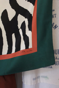 1970s Green Anne Klein Iconic Lion Print Silk Scarf