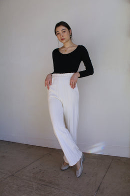 1980s White Cotton High Waist Ribbed Knit Slacks