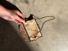 Load image into Gallery viewer, Antique Pink + Yellow Floral Petite Embroidery Handbag with Metal Chain Strap and Bakelite Closure