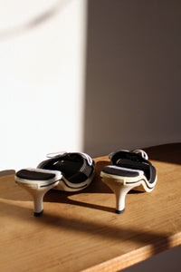 1990s-Y2K CHINESE LAUNDRY WASH Black & White Canvas Kitten Heels - Size 8