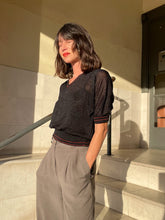 Load image into Gallery viewer, 1980s Black Lurex w/Red Stripes V-Neck Pullover Blouse