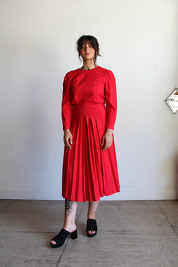 1980s Red Rayon Soutache Dress