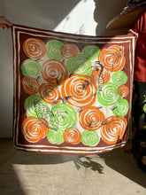 Load image into Gallery viewer, 1940s Brown Jester Swirl Heart Print Hand Rolled Scarf
