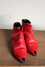 Load image into Gallery viewer, 1980s Red Leather Town &amp; Country Peep Toe Italian Lace Up Ankle Boots - Size 8.5-9