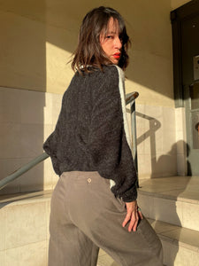 1980s Two-Tone Wool Floral & Leaf Motif Slouchy Sweater