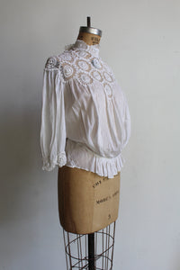 Victorian White Lace Crochet High Collar Blouse