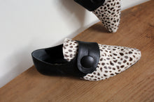 Load image into Gallery viewer, 1980s Dalmation Pony Hair &amp; Black Leather Pointed Button Mules - Made in Italy -Size 8