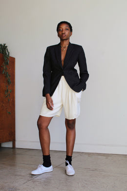 DKNY Gray Wool Pinstripe Fitted Blazer