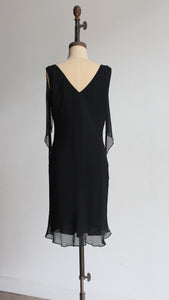 90s Black Silk Fiori De Zucca Little Black Dress