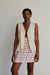 90s Silk Linen Nude Hued 2-Piece Vest + Shorts