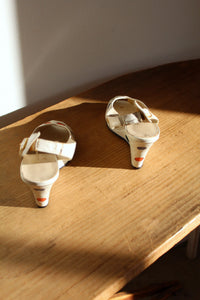 1980s does 1940s White Leather Polka Dot Sling Back Wedges - Size 5.5