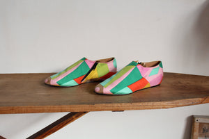 1980s Kenneth Cole New York Art to Wear Colorful Slip On Leather & Canvas Loafers - Size 8.5B
