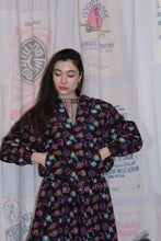 Load image into Gallery viewer, 1980s Black Silk Novelty Clock Print Jacket + Skirt Set