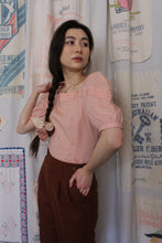 Load image into Gallery viewer, 1980s Pink Cotton Linen Pintuck Puff Sleeve Blouse